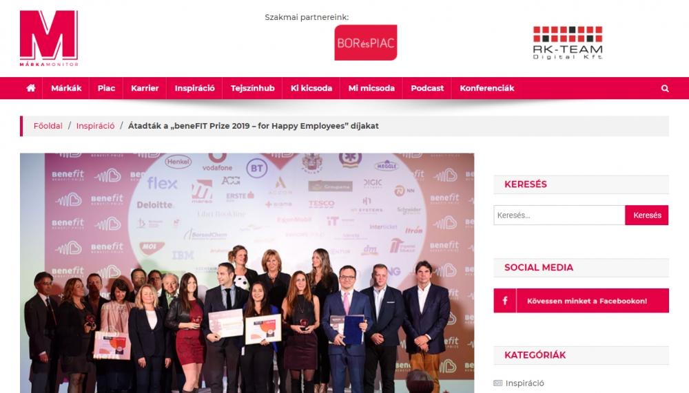 Átadták a „beneFIT Prize 2019 – for Happy Employees” díjakat Átadták,„beneFIT,Prize,–,Happy,Employees”,díjakat,Márkamonitor, EuropaDesign, press, editorial, szakcikk, díjátadó